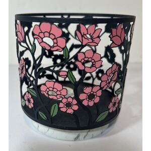 Bath & Body Works Flowerbed 3-Wick Candle Holder Floral Pink Flowers Marble Base